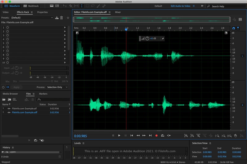 interface screen of adobe audition