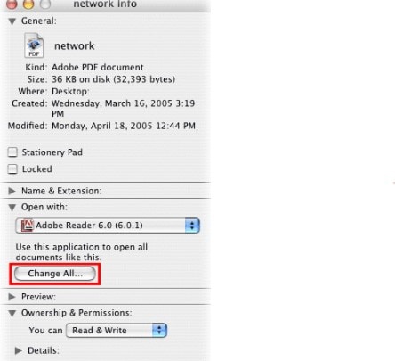 click change all to set the default pdf viewer on mac