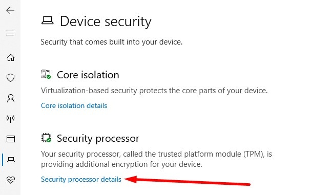 tpm listed in the security processor