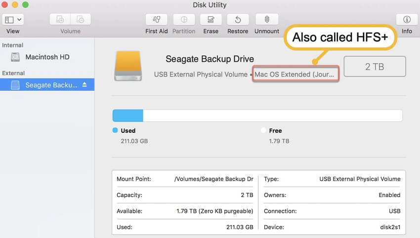 check mac file system hfs+ in disk utility