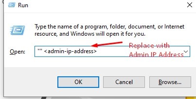 entering admin ip in the run command window