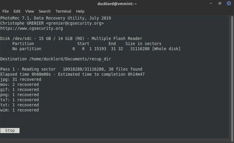 scan sd card in linux for lost files