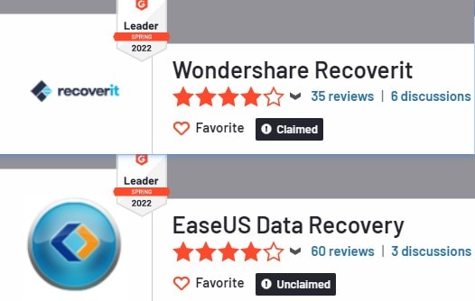 g2 award of recoverit and easeus