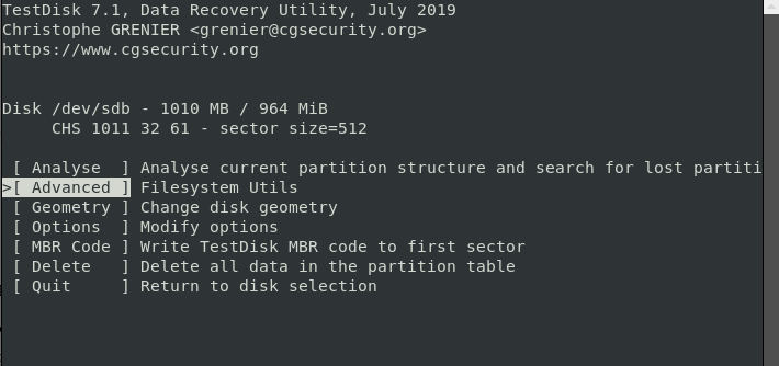 select the ext4 partition recovery option